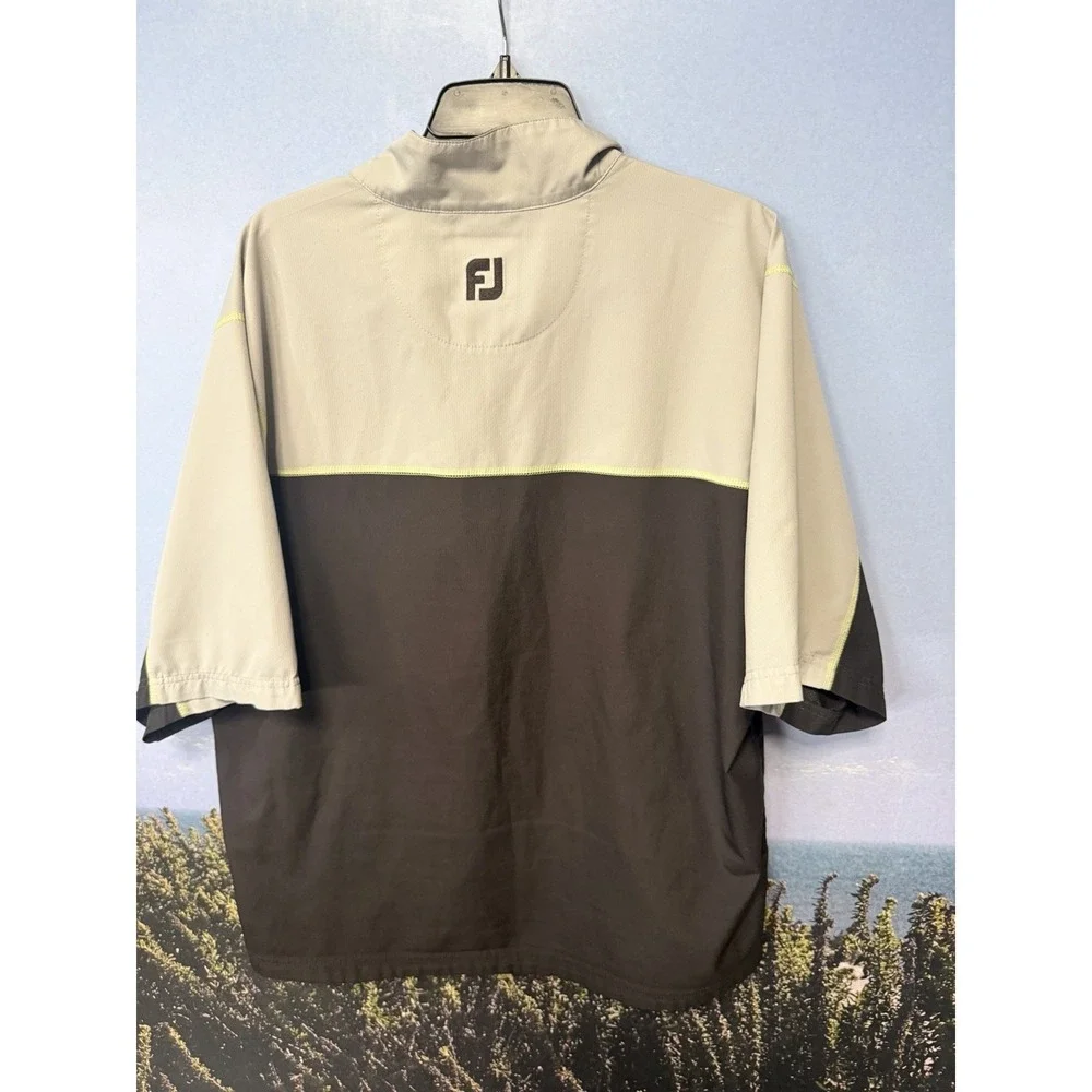 FJ FootJoy Golf Pullover Mens L Short Sleeve 1/4 Zip Windbreaker Black Green